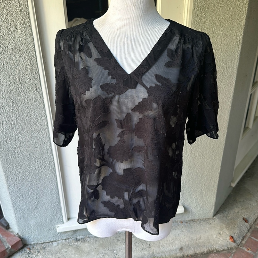 Rebecca Taylor sheer black floral blouse